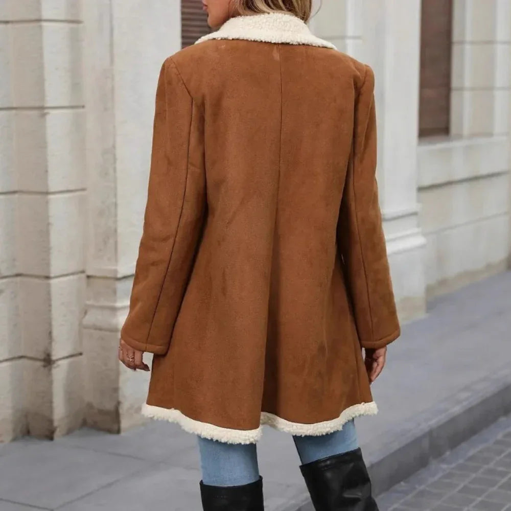 Fleece Suede Mid-Length Woolen Casual Warm Jacket Women's Coat