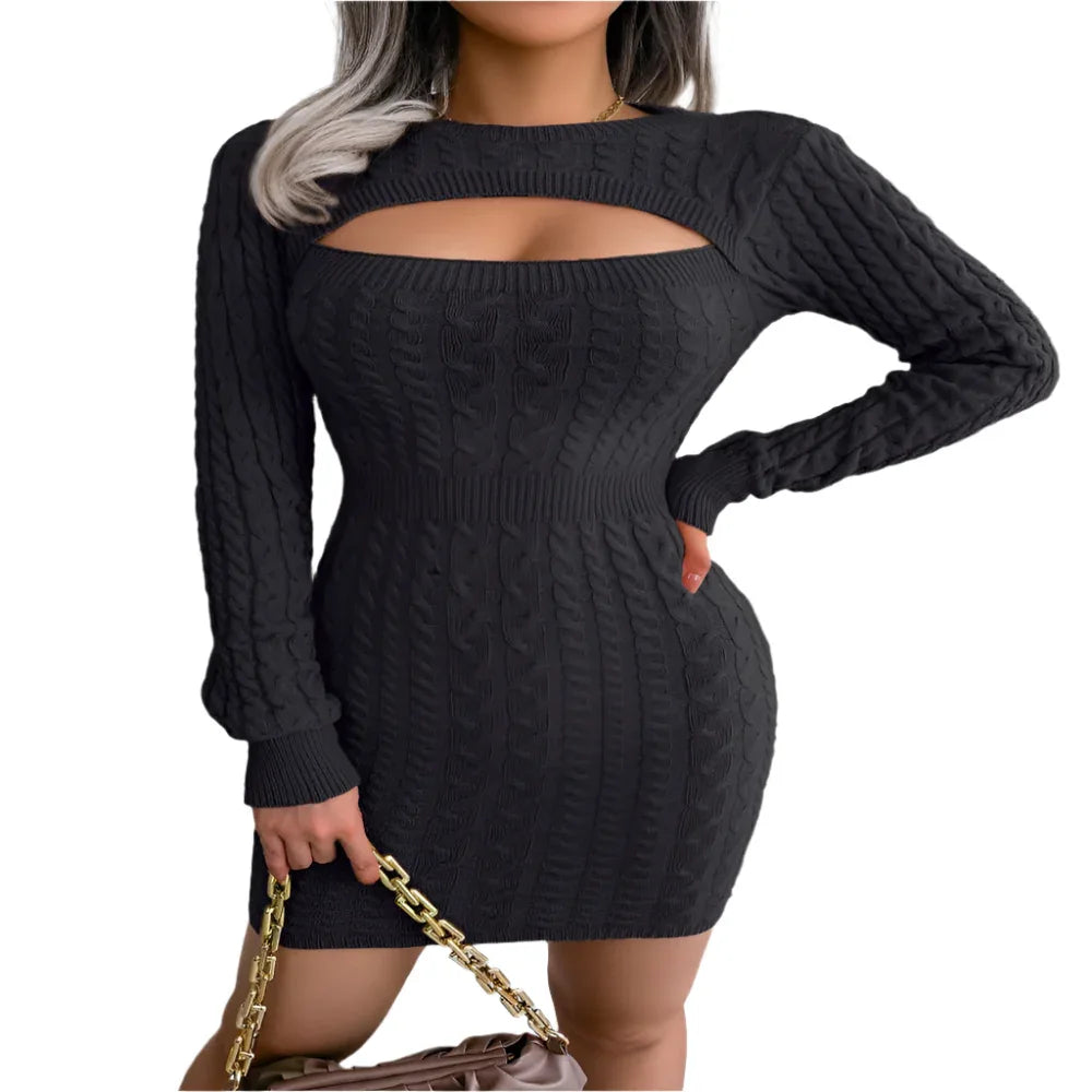 Acrylic Fabric Long Sleeves Solid Color Dress
