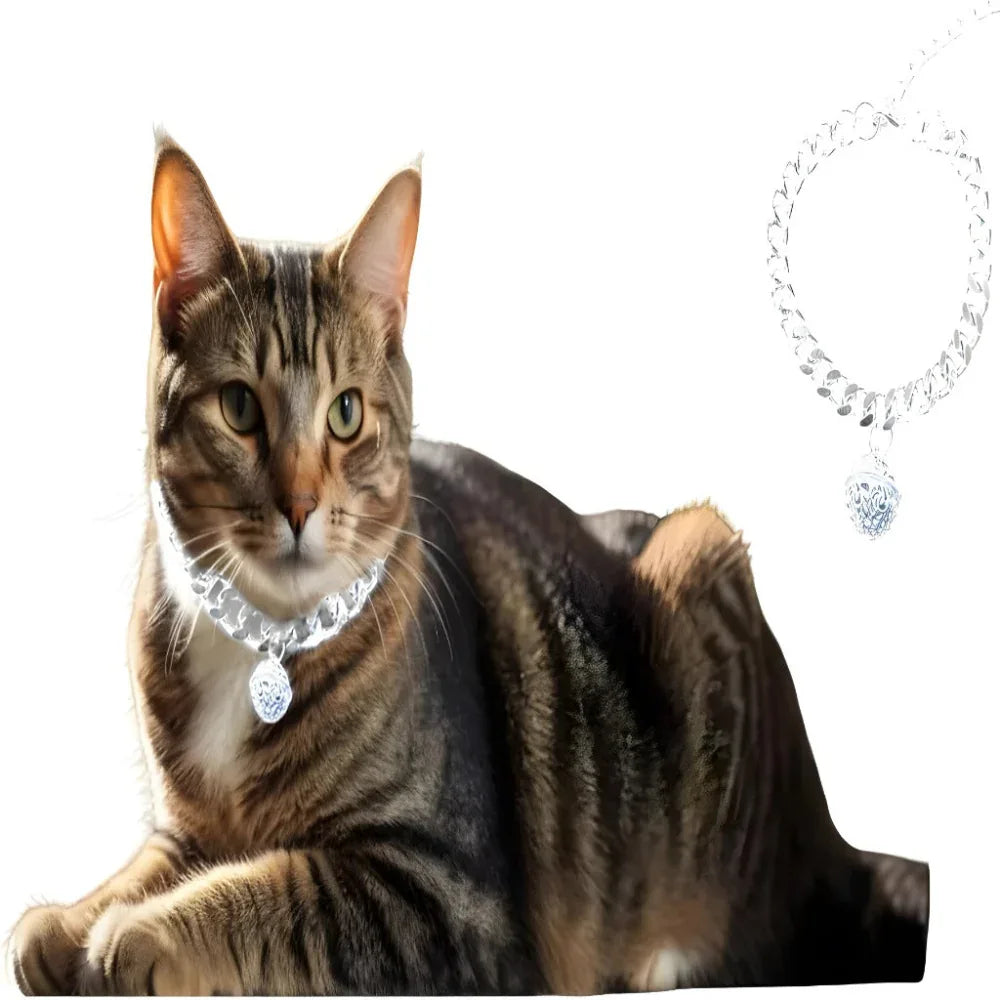 Gold Cat Chain Collar With Bell Lightweight Metal Necklace For Long Lasting Wear, Adjustable Jewelry For Cats And Dogs
