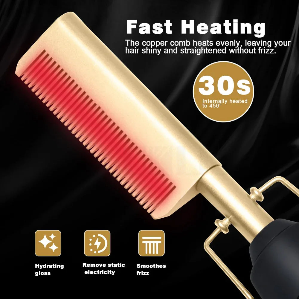 Multi-Functional Three-In-One Hair Curler Straightener Beard Comb