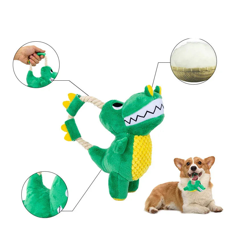 Pet Dog Plush Sounding Durable Soft interactive Dinosaur Shape Chew Toy With Squeaker