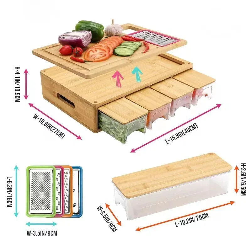 Bamboo Wood Cutting Board With Storage Boxes
