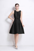 Belted Bowknot Satin Fitted Midi Dress