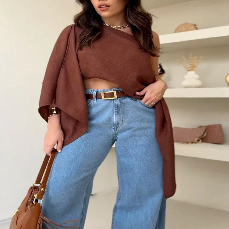 Brown Off Shoulder Crop Top For Women