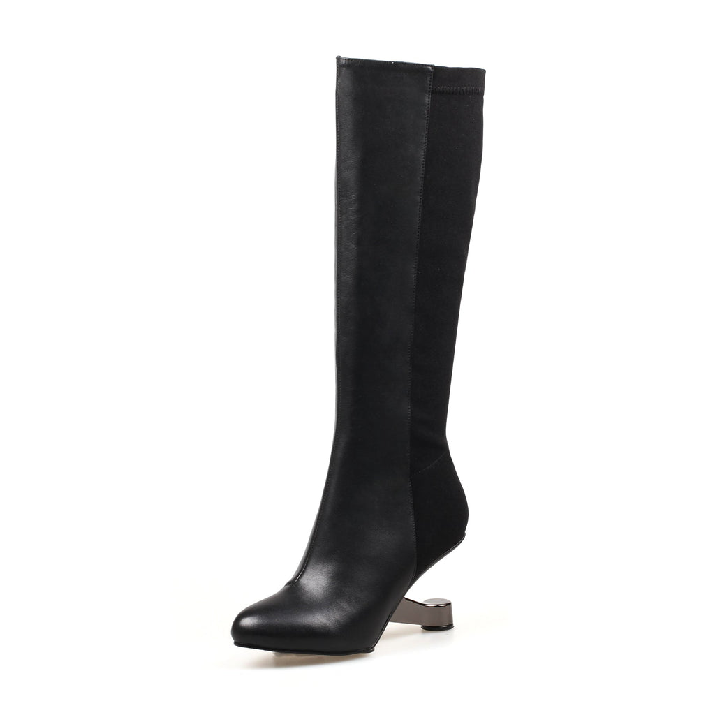Black Knee-High Leather Boots-1