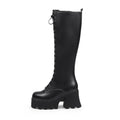 Black Lace-Up Knee-High Boots-0