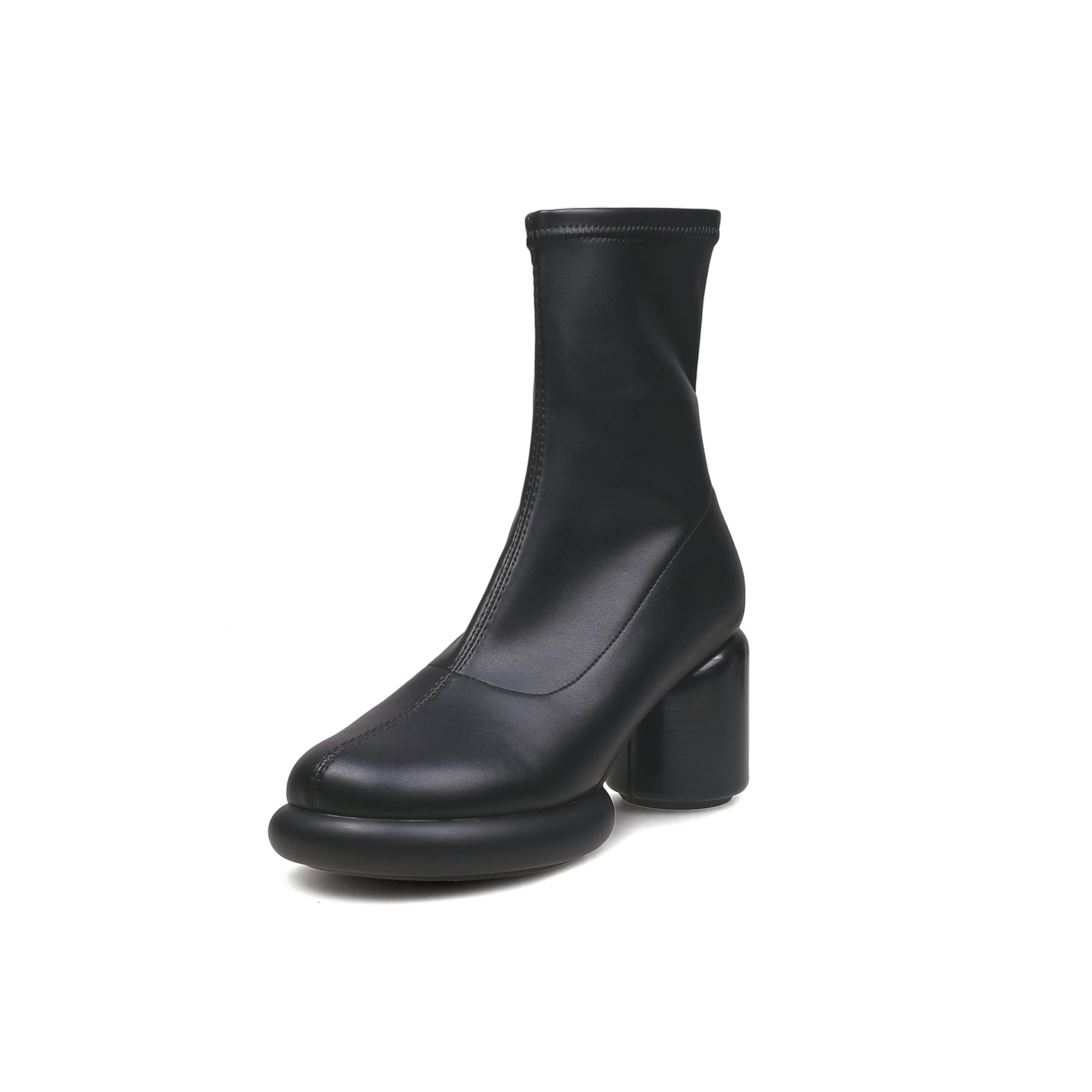 Black Leather Cylindrical Platform Boots-1