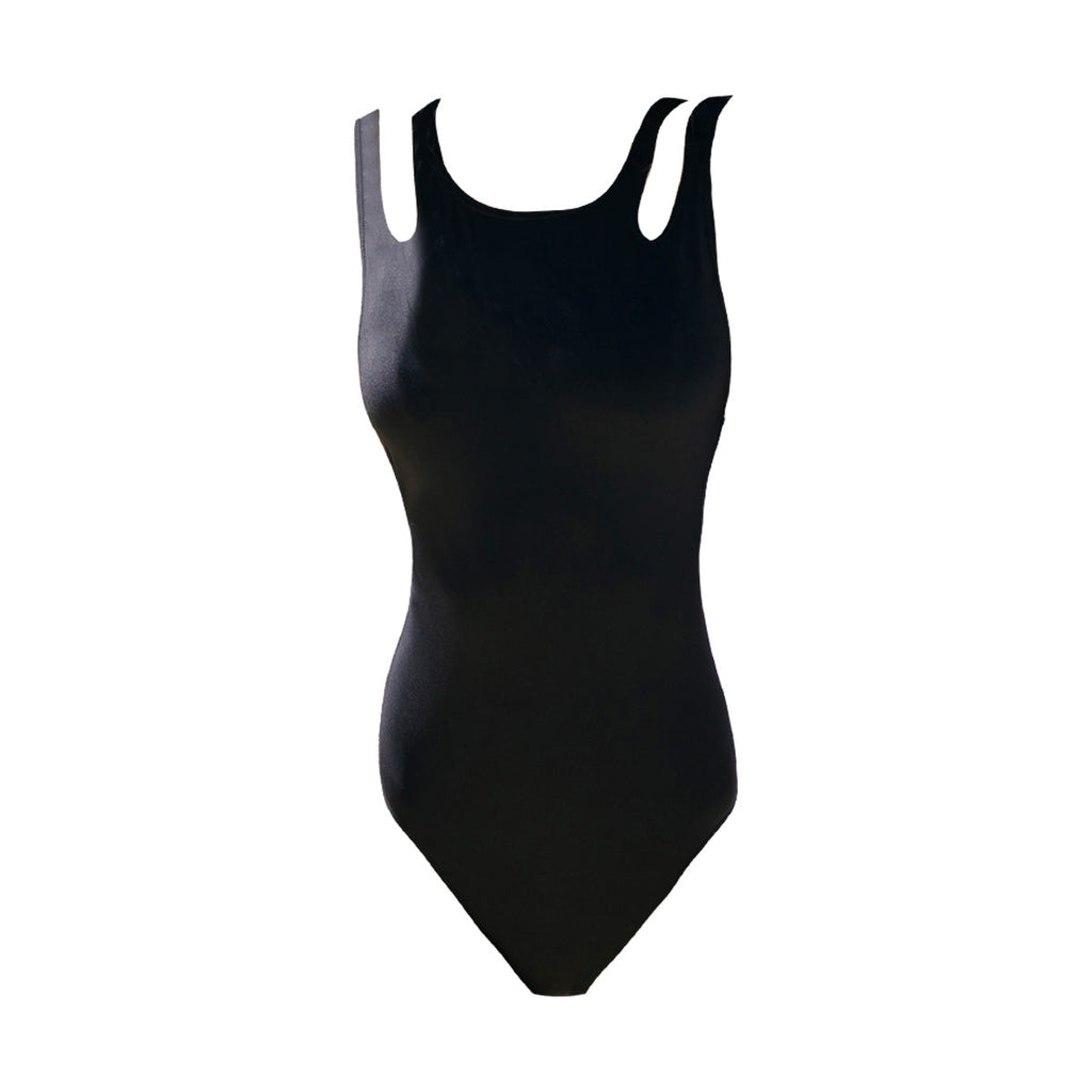 Black One Piece Swimsuit with Cut Out Sleeves