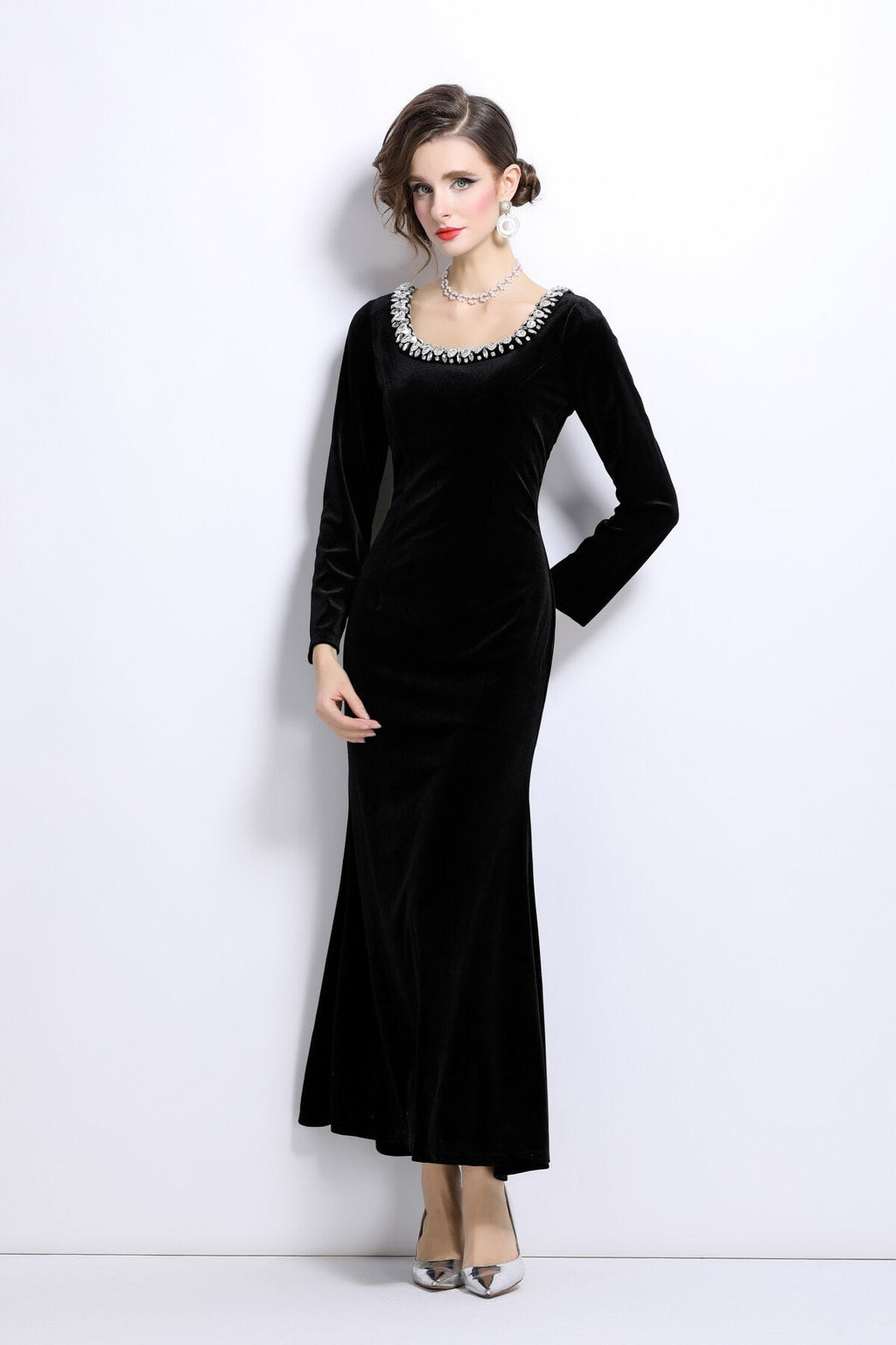 Black Velvet Vintage Fishtail Dress