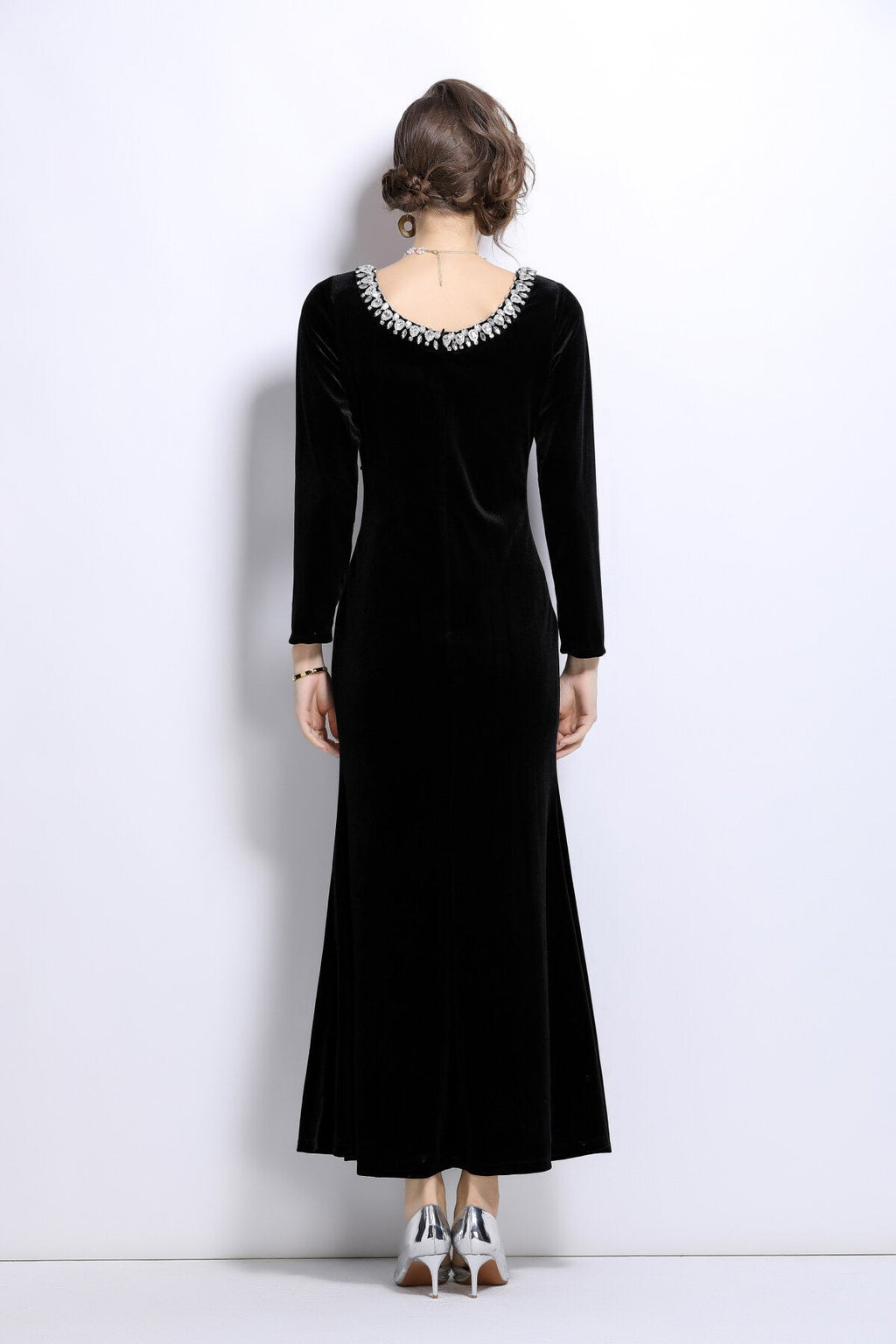 Black Velvet Vintage Fishtail Dress