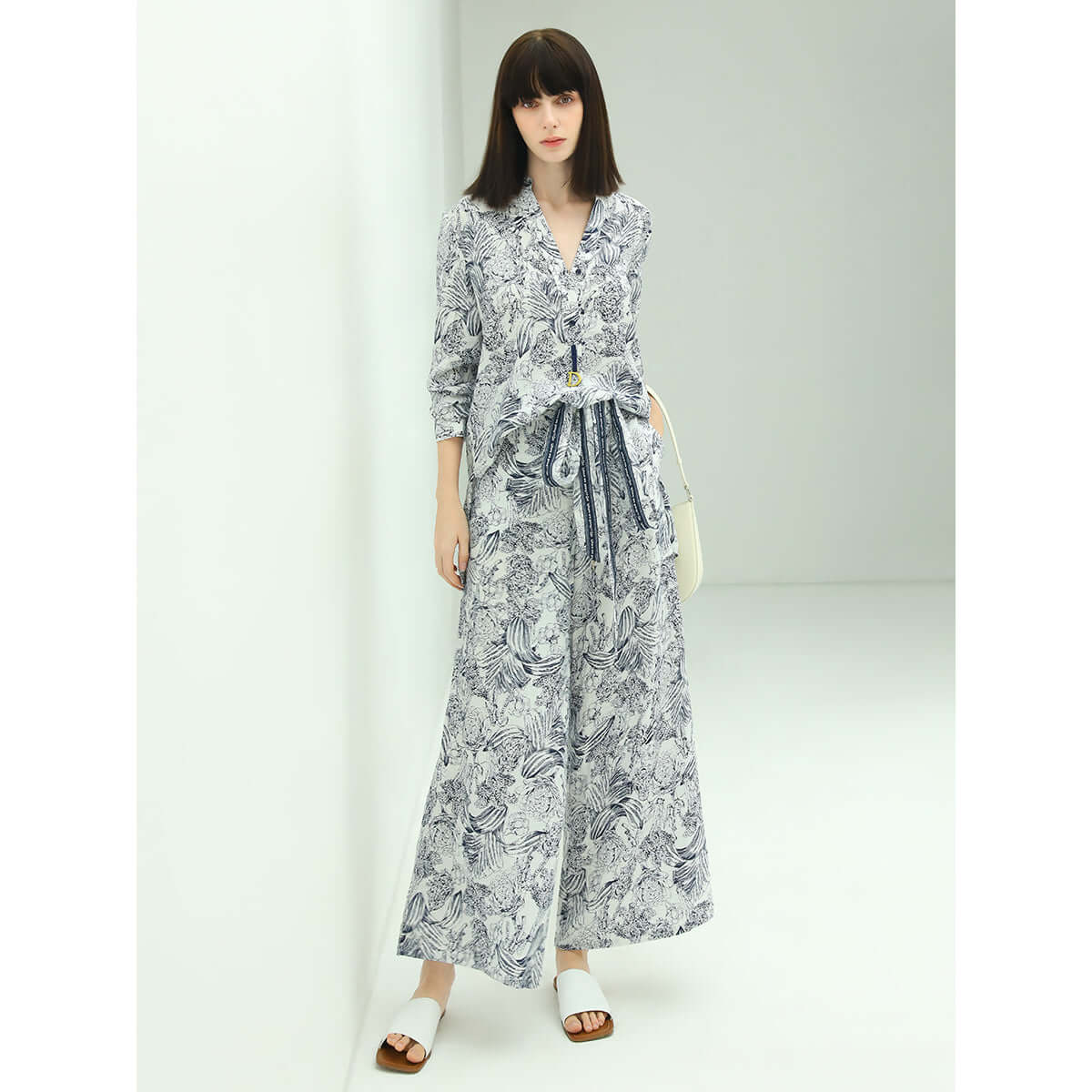 Breezy Tie Waist Wide Leg Floral Pants-2