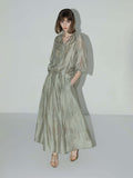Brocade Button Embroidered Mint Green Kaftan Dress
