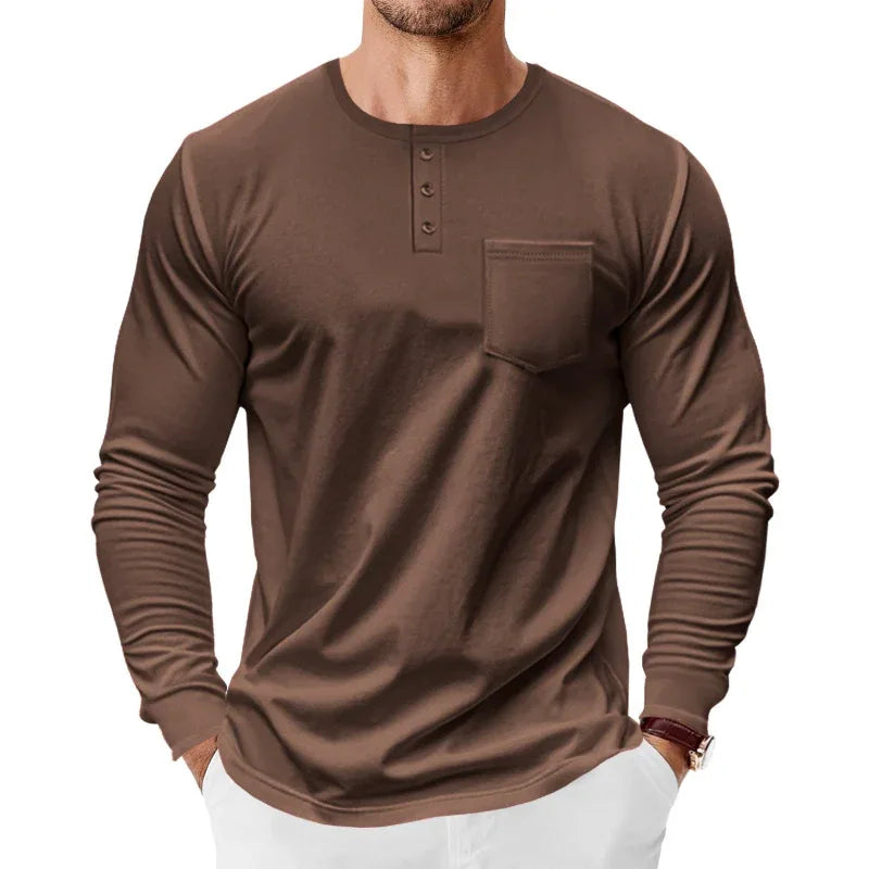 Men's Spring And Autumn Henley Long Sleeve Shirt