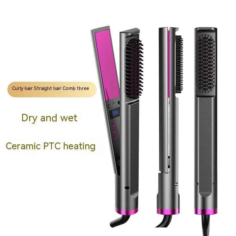 Three-in-one Multifunctional Hair Straightener Comb Roll Splint Wet And Dry Hair Dual-Use