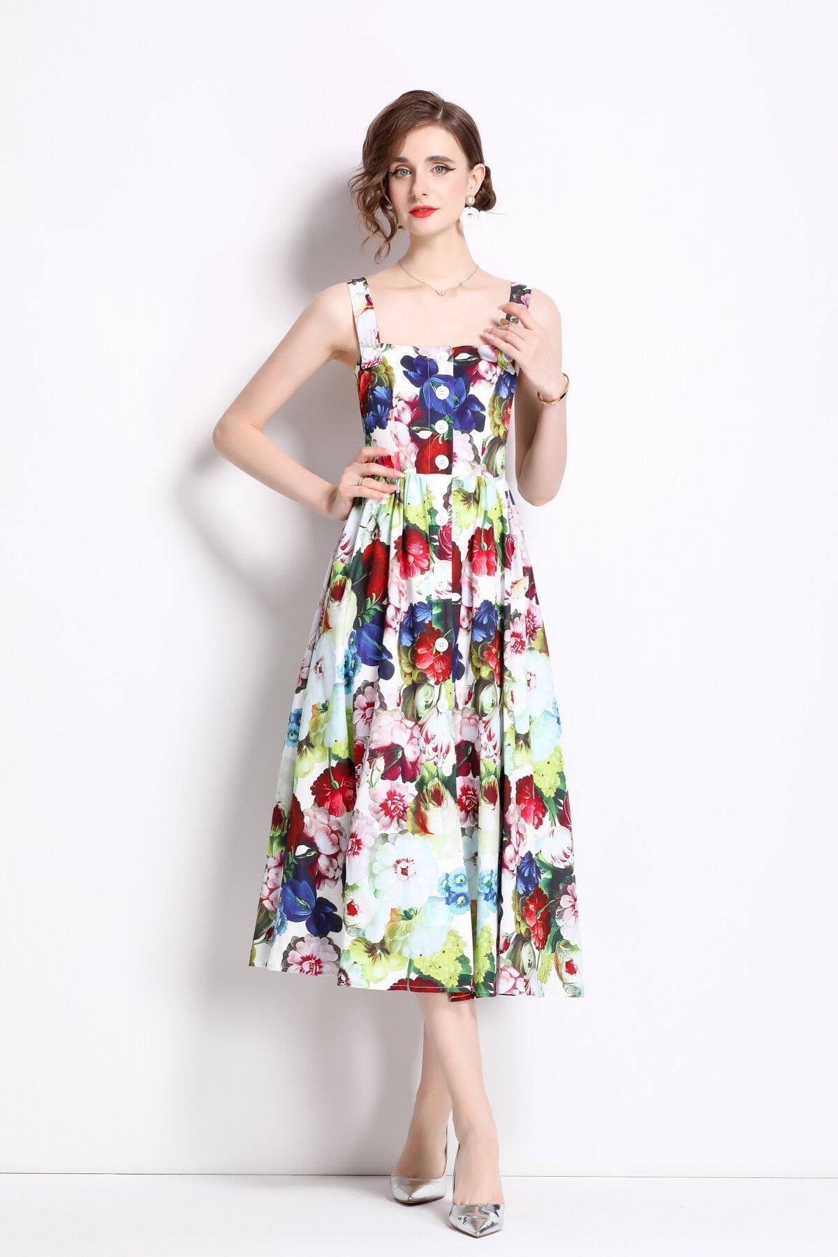 Carnival Thick Strap Flared Midi Dress-0