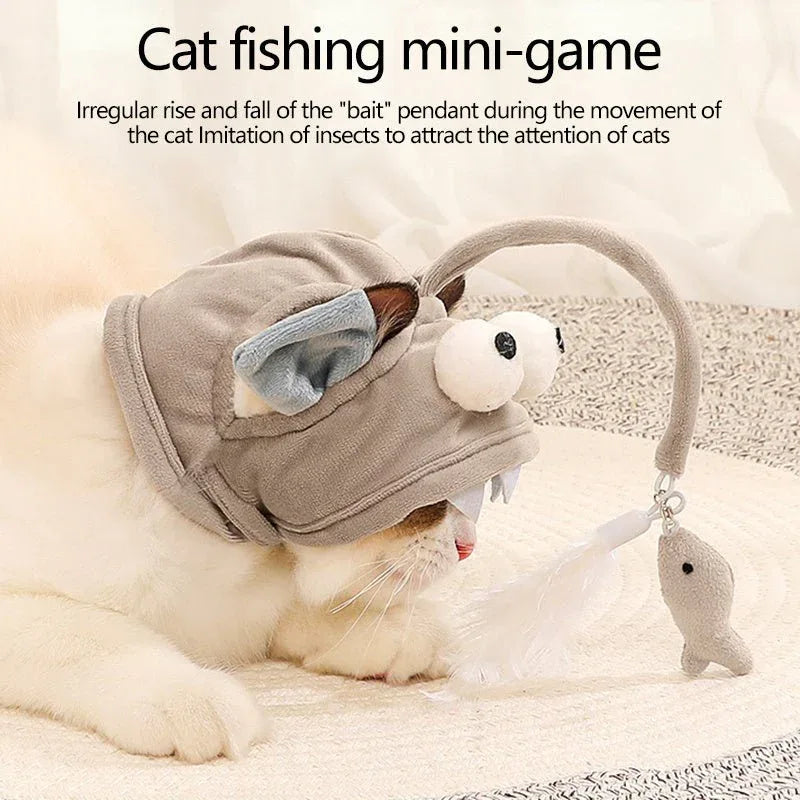 Cat Hat With Attached Feather Toy