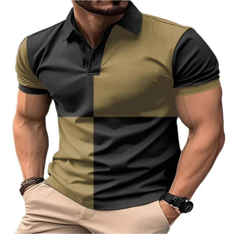 Casual Sports Short Sleeve Color Stitching Turnover Neck Polo Shirt Men Clothing