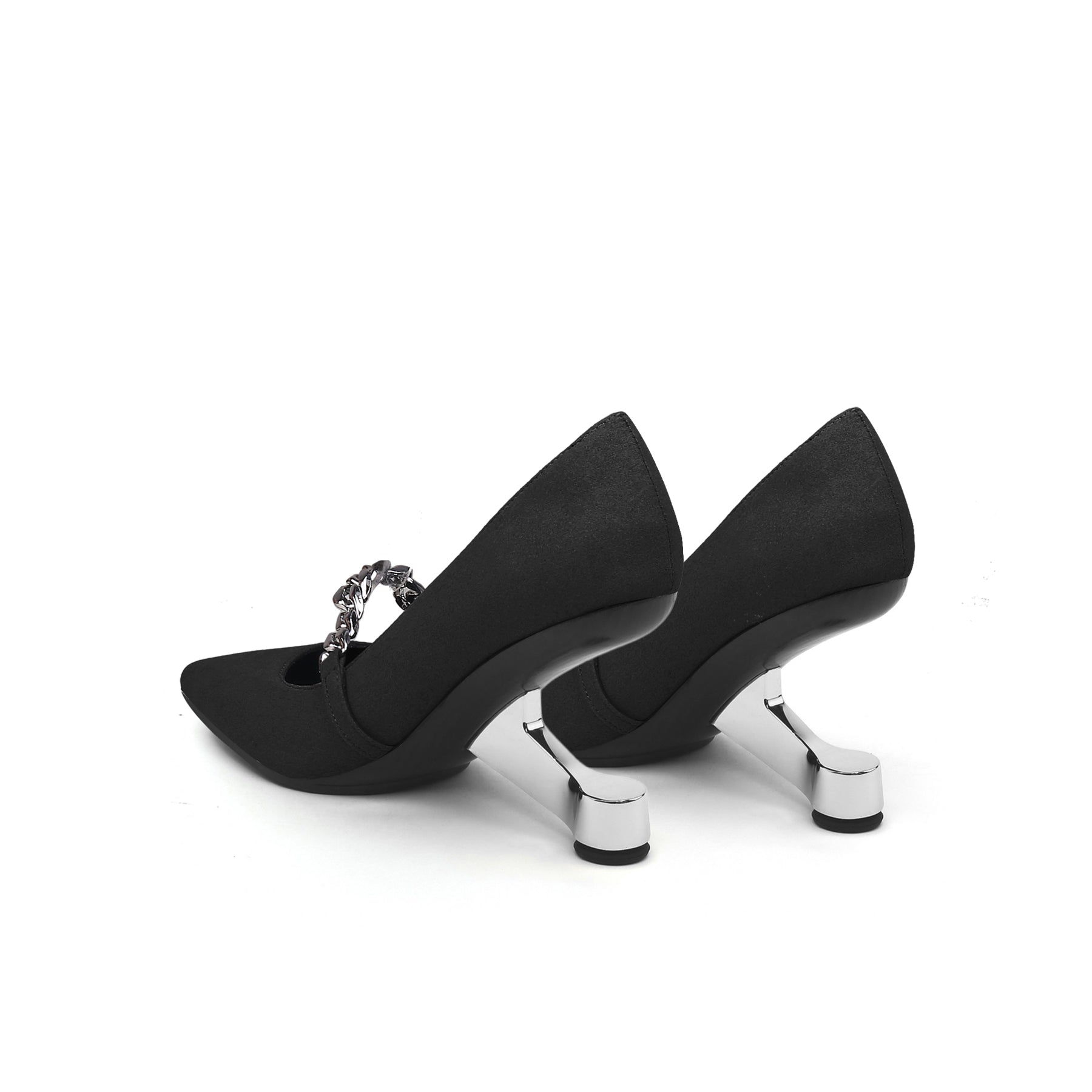 Chain Strap Suede Pumps-4