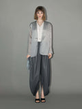 Charcoal Wide Leg Side Slit Satin Balloon Pants-0