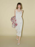 Chrevron Knitted Ivory French Slip Dress-0