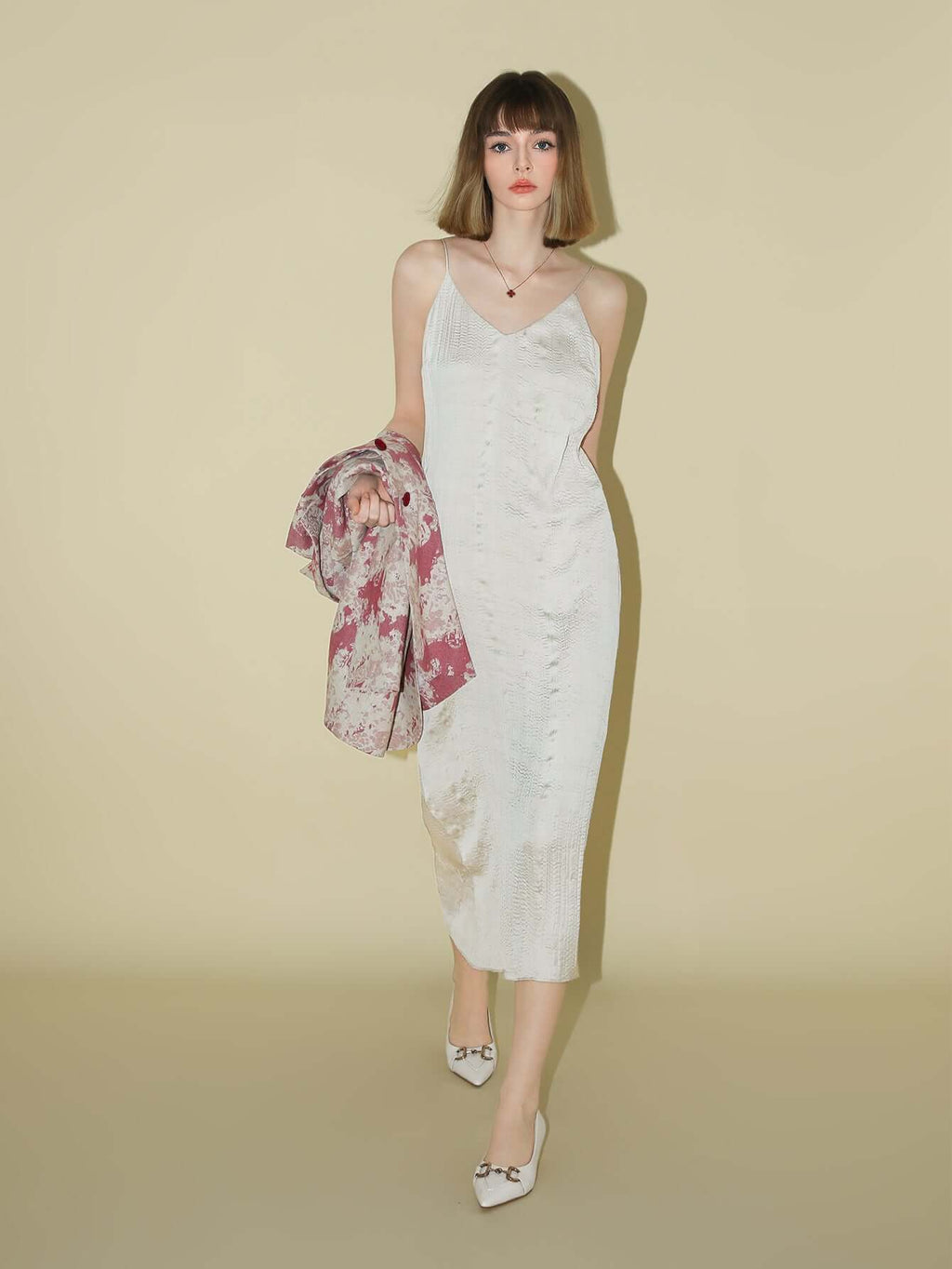 Chrevron Knitted Ivory French Slip Dress