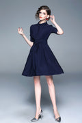 Classic Navy Blue Belted Shirt Dress-0