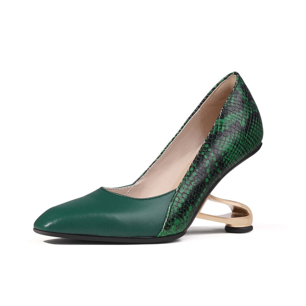 Color Block Faux Snake Skin Pumps-1