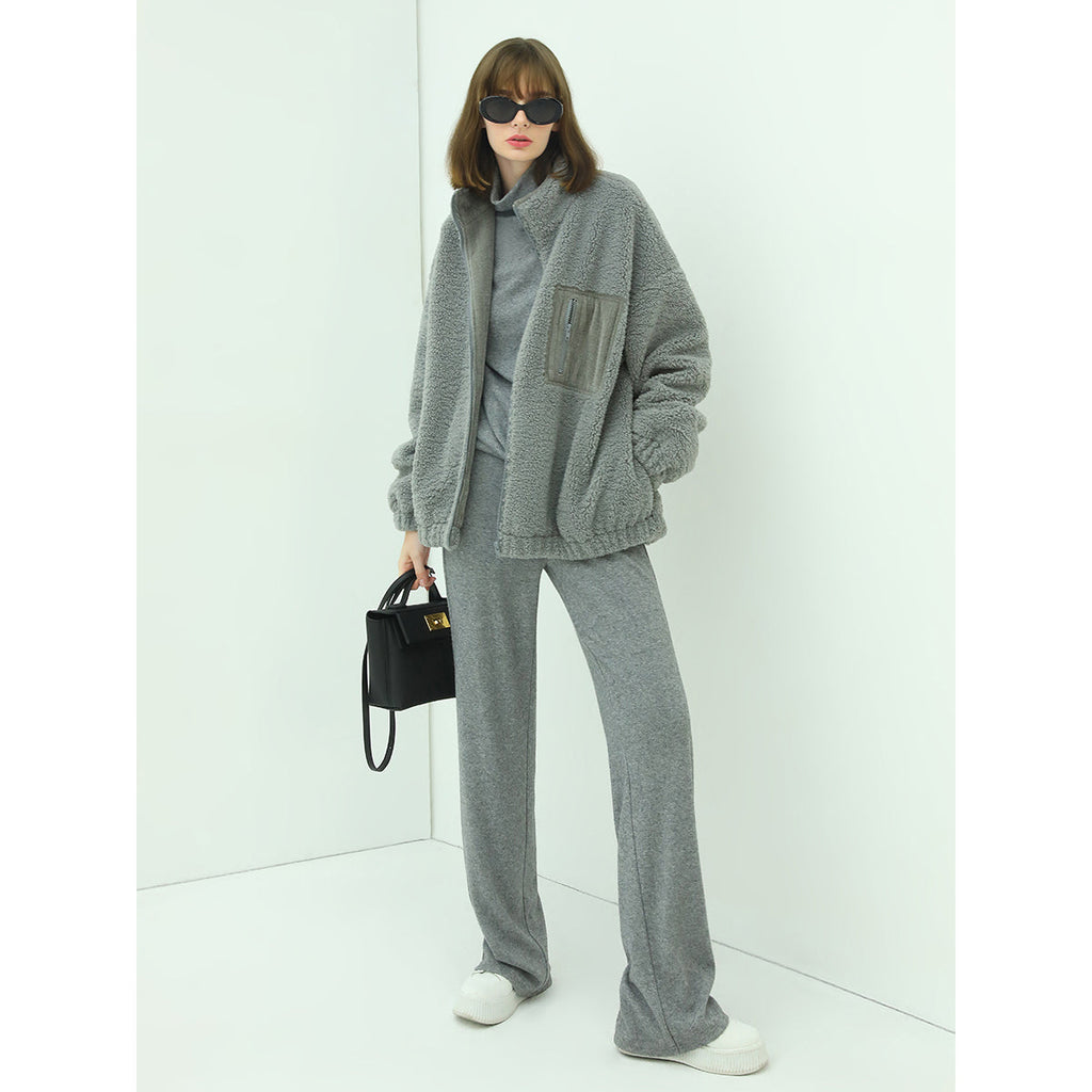 Cozy Zip Up Grey Plush Jacket-2