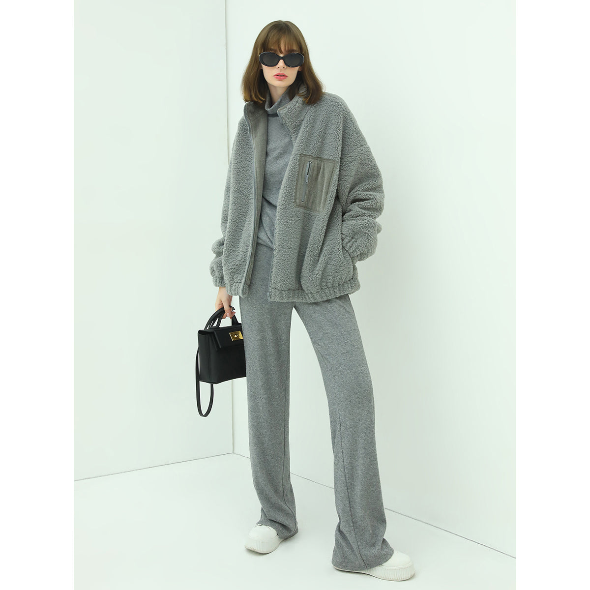Cozy Zip Up Grey Plush Jacket-2