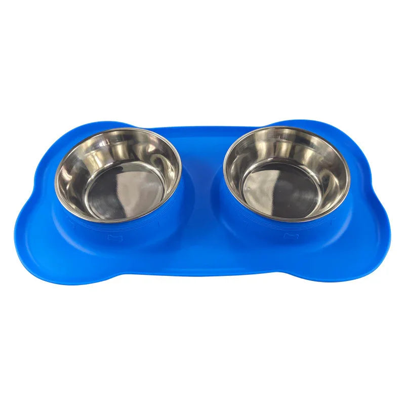 Large Silicone Pet Bowl Double Stainless Steel Dog Bowl