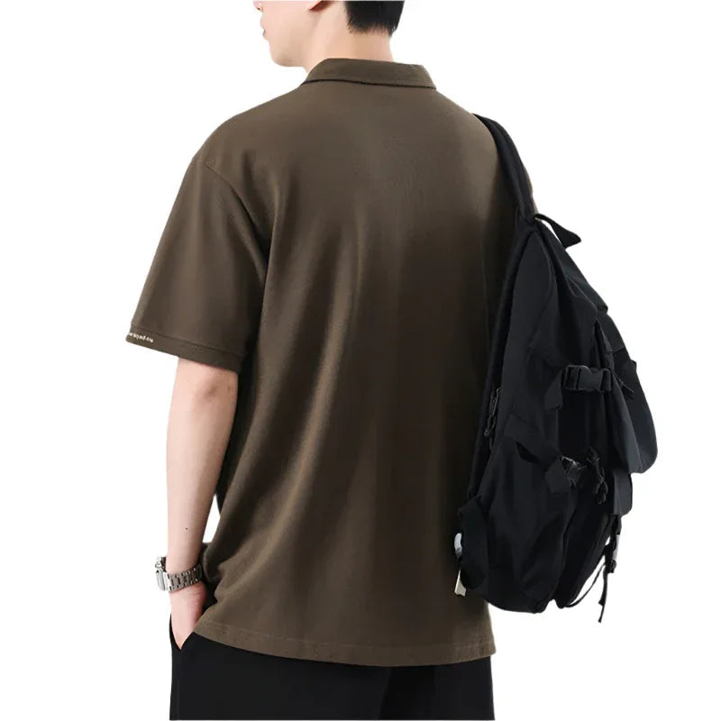 Retro Texture Embroidered Polo Shirt For Men