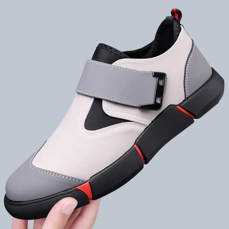 Men's Casual Comfortable Leather Slip-On Low-Top Velcro Non-Slip Flat Heel Shock Absorption Shoes