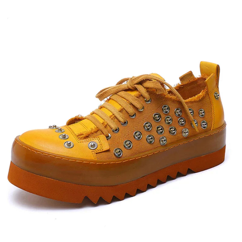 Niche Design Leather Canvas Breathable Handmade Shoes