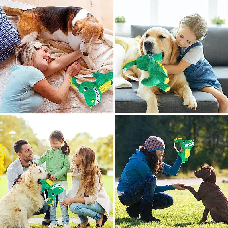 Pet Dog Plush Sounding Durable Soft interactive Dinosaur Shape Chew Toy With Squeaker