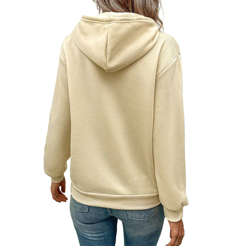 Long Sleeve Solid Color Hoodie For Women