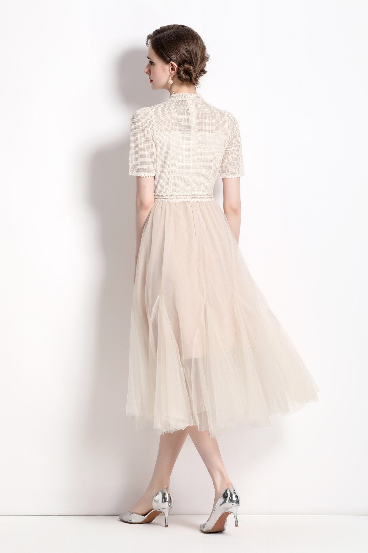 Delicate Mesh High Waisted Midi Dress
