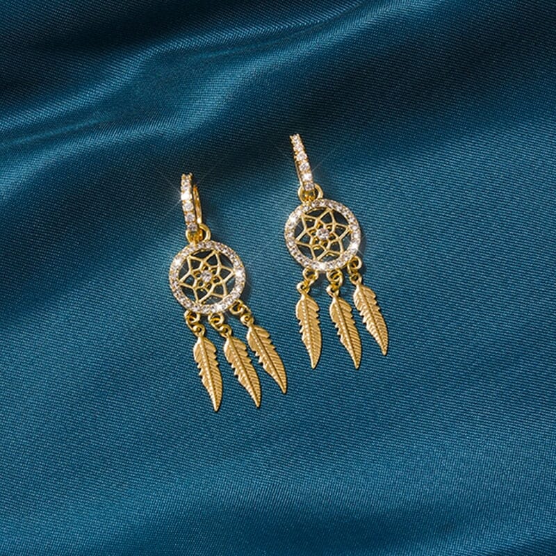 Drömfångare Örhängen Guld – Eleganta Smycken med Kristalldetaljer