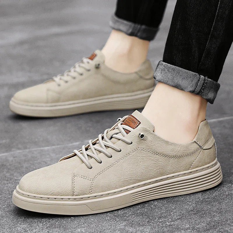 Low-Top Men's Shoes Two-Layer Cowhide Casual Sneakers