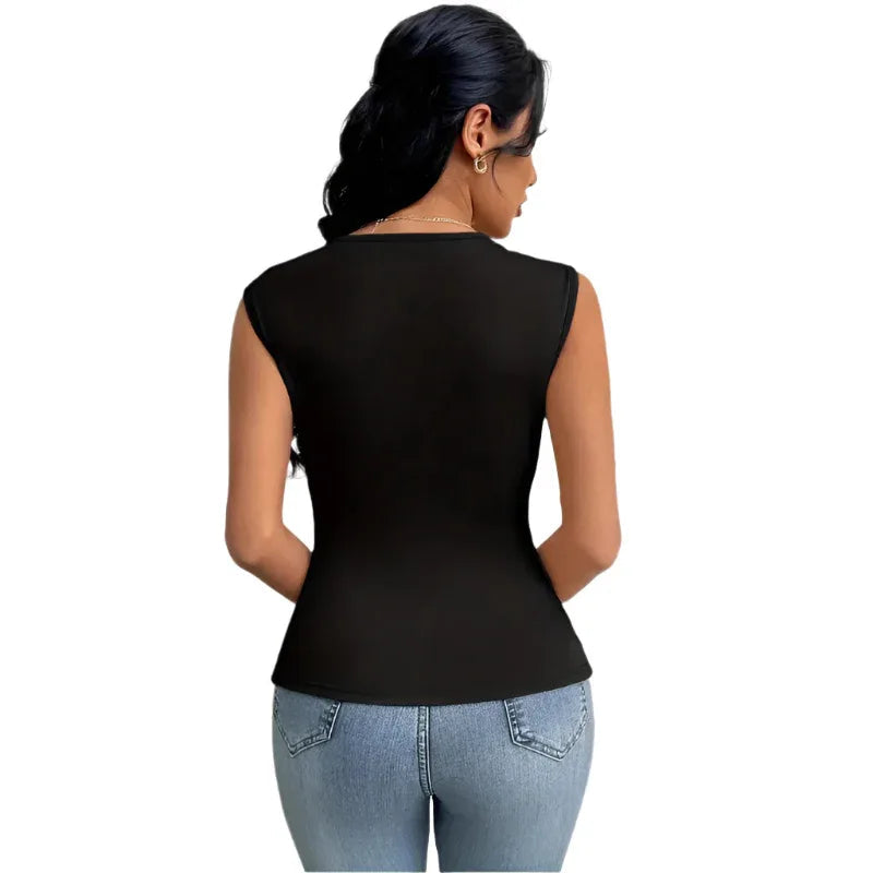 Irregular Women's T-Shirt Diagonal Collar Sleeveless Top