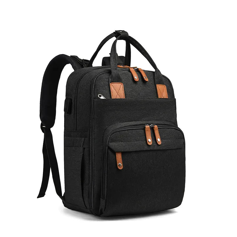 Maternity Unisex Diaper Bag With USB Charging Port Insulation Pockets Large Capacity And Portable Foldable Crib