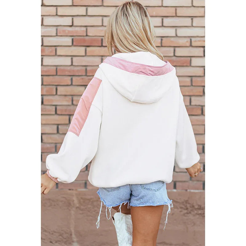 Leisure Style Oversize Contrast Color Long Sleeves Women's Sweater Hoodie