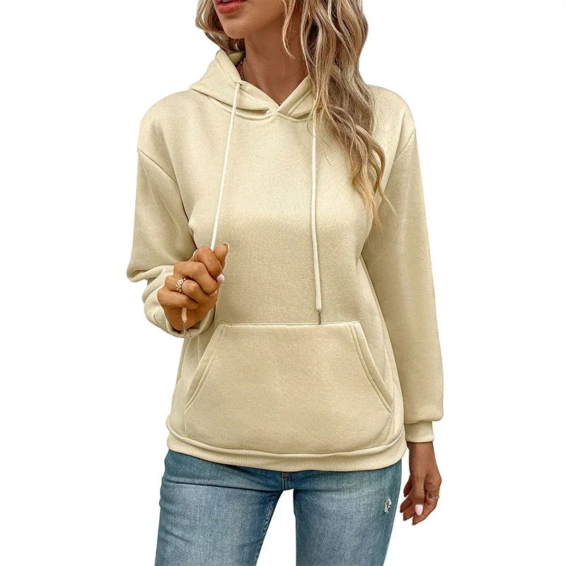 Long Sleeve Solid Color Hoodie For Women