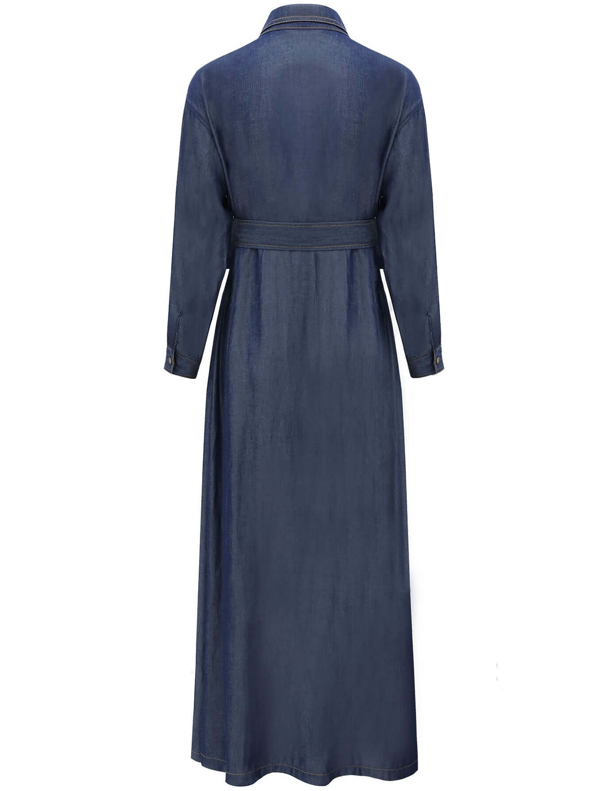 Edgy High-Waist Long-Sleeve Denim Shirt Dress in Navy