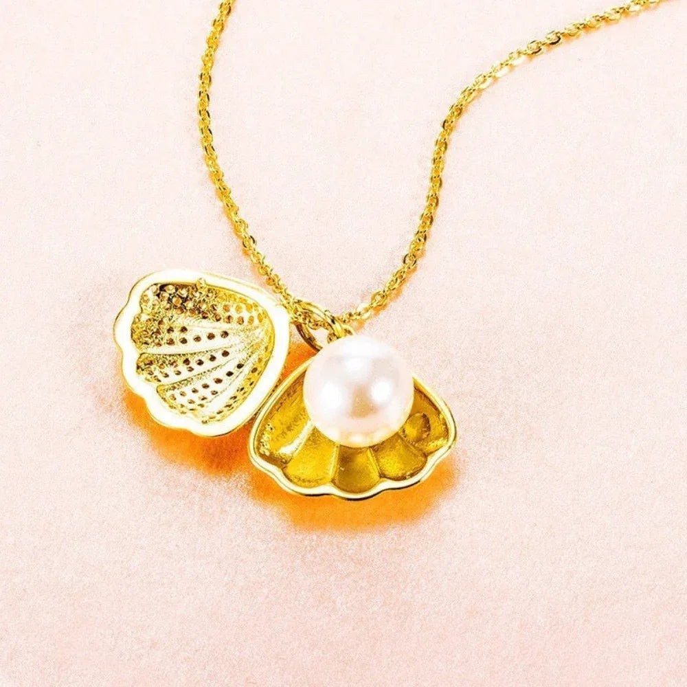 Shell Pearl Necklace With Rhinestones Female Zircon Temperament Personality Jewelry For Women