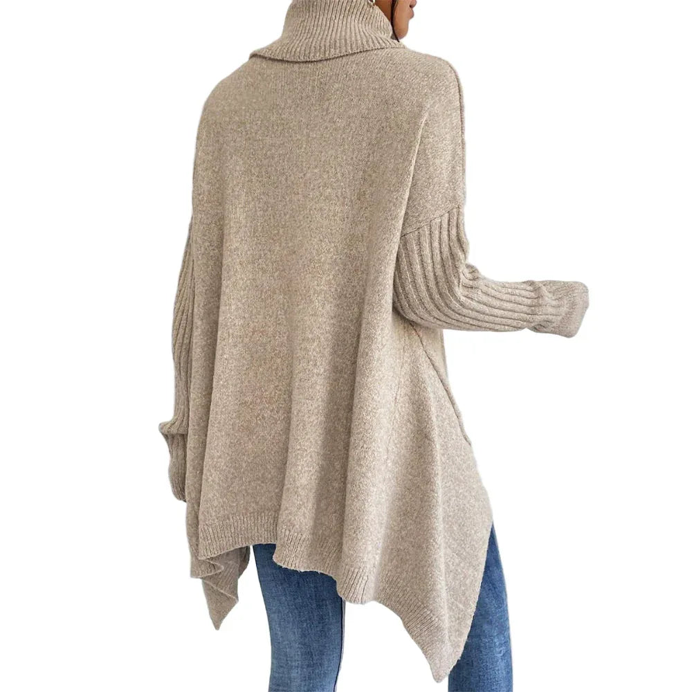 Irregular Turtleneck Sweater Winter Loose Long Sleeve Knitted Tops Leisure Warm Pullover Sweater Women's Clothing