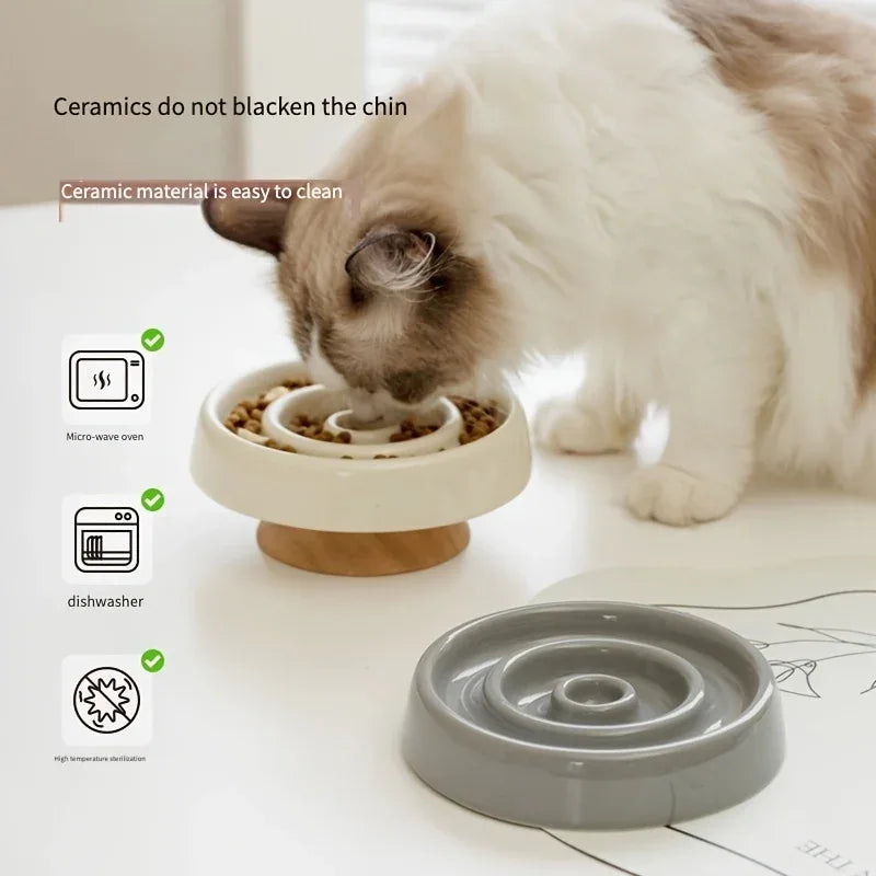 Ceramic Anti-Gulping Slow Feeding Pet Cat Dog Bowl