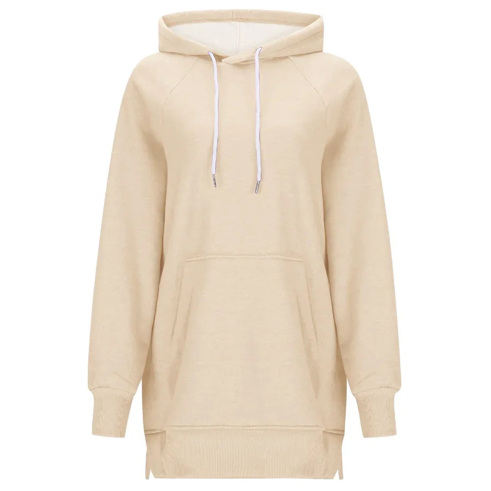 Women's Solid Color Split Shoulder Long Sleeve Hoodie