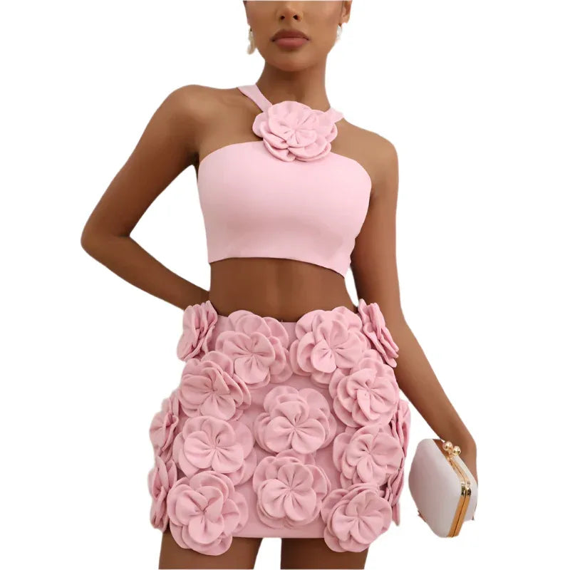 Fashion Clothing Set Crop Top & Decorative Flower Skirt