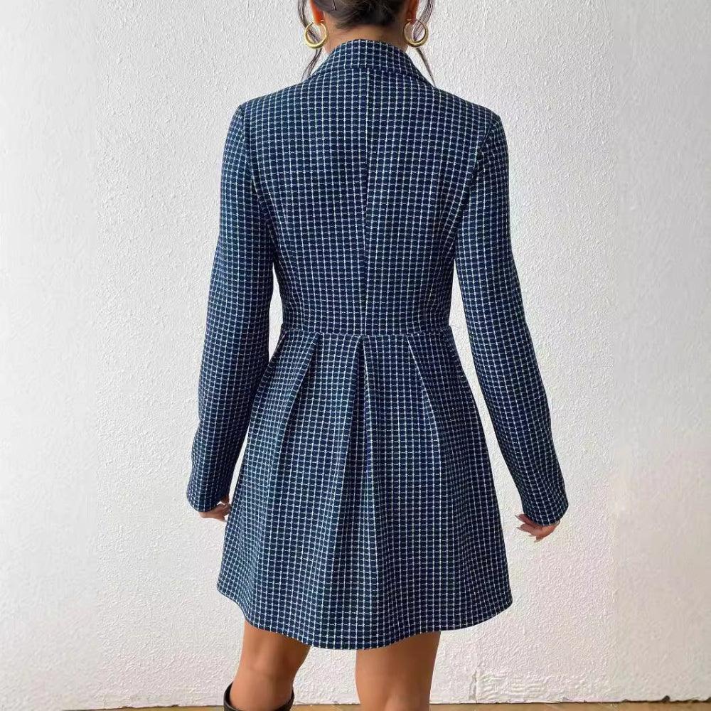 Fashion Plaid Temperament Commute V-Neck Long Sleeve Coat