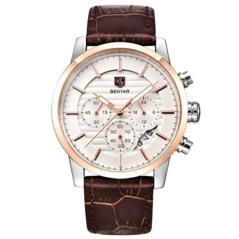 Fashionable Casual Small Subdial Leather Strap Men's Quartz Watch